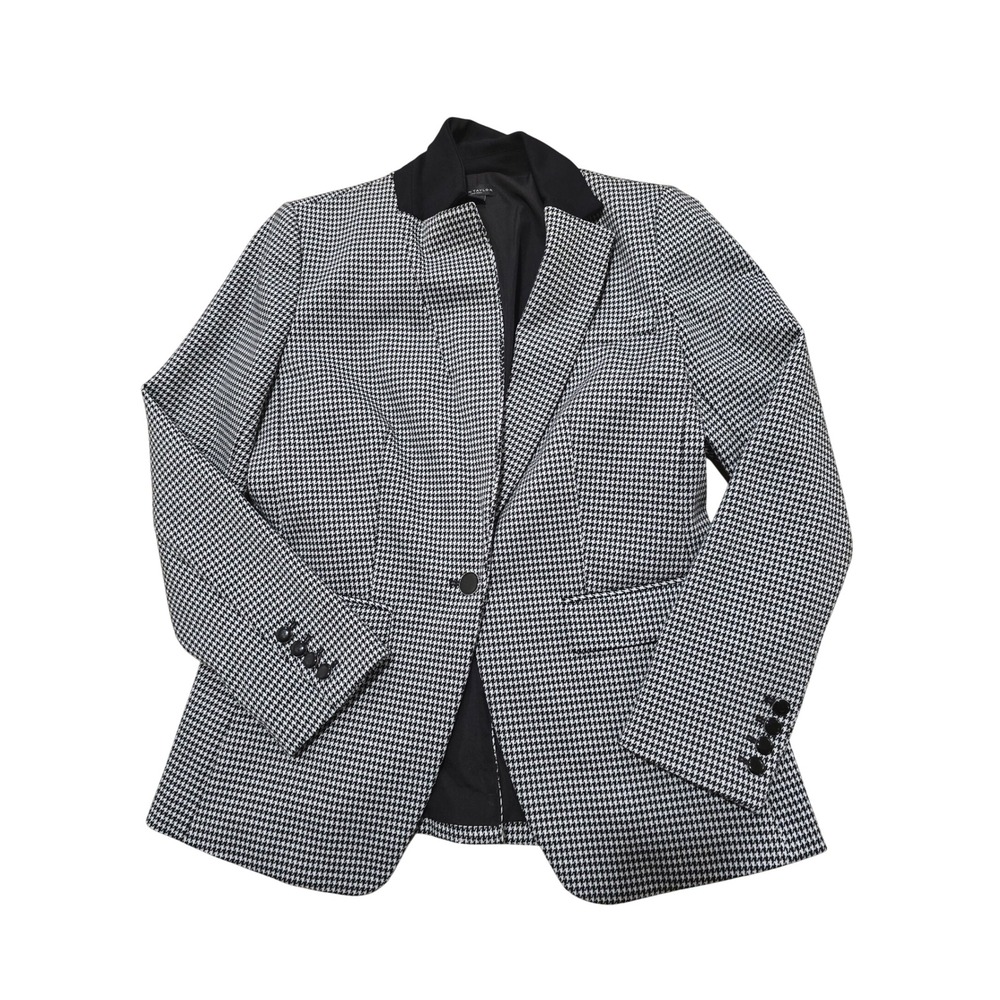 Ann Taylor Factory Womens Houndstooth Single Button Blazer Black White Size 10